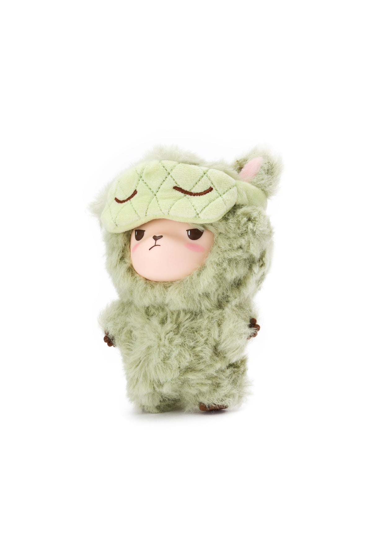 Alpakiino Emotion Cache vinyl-face plush pendant, Do Not Disturb, left view