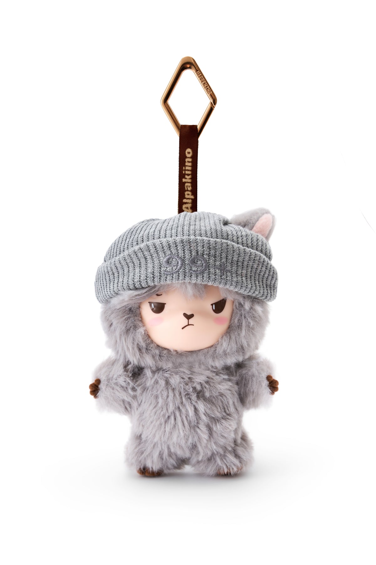 Alpakiino Emotion Cache vinyl-face plush pendant, Left on Read, front view