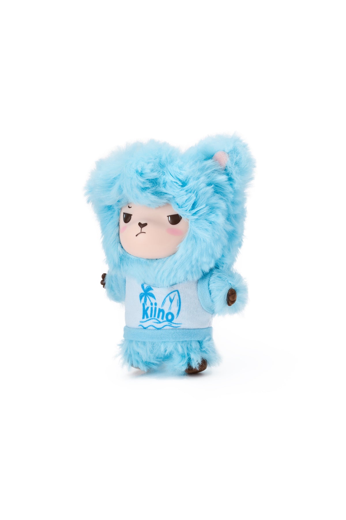 Alpakiino Emotion Cache vinyl-face plush pendant, Surfing, left view