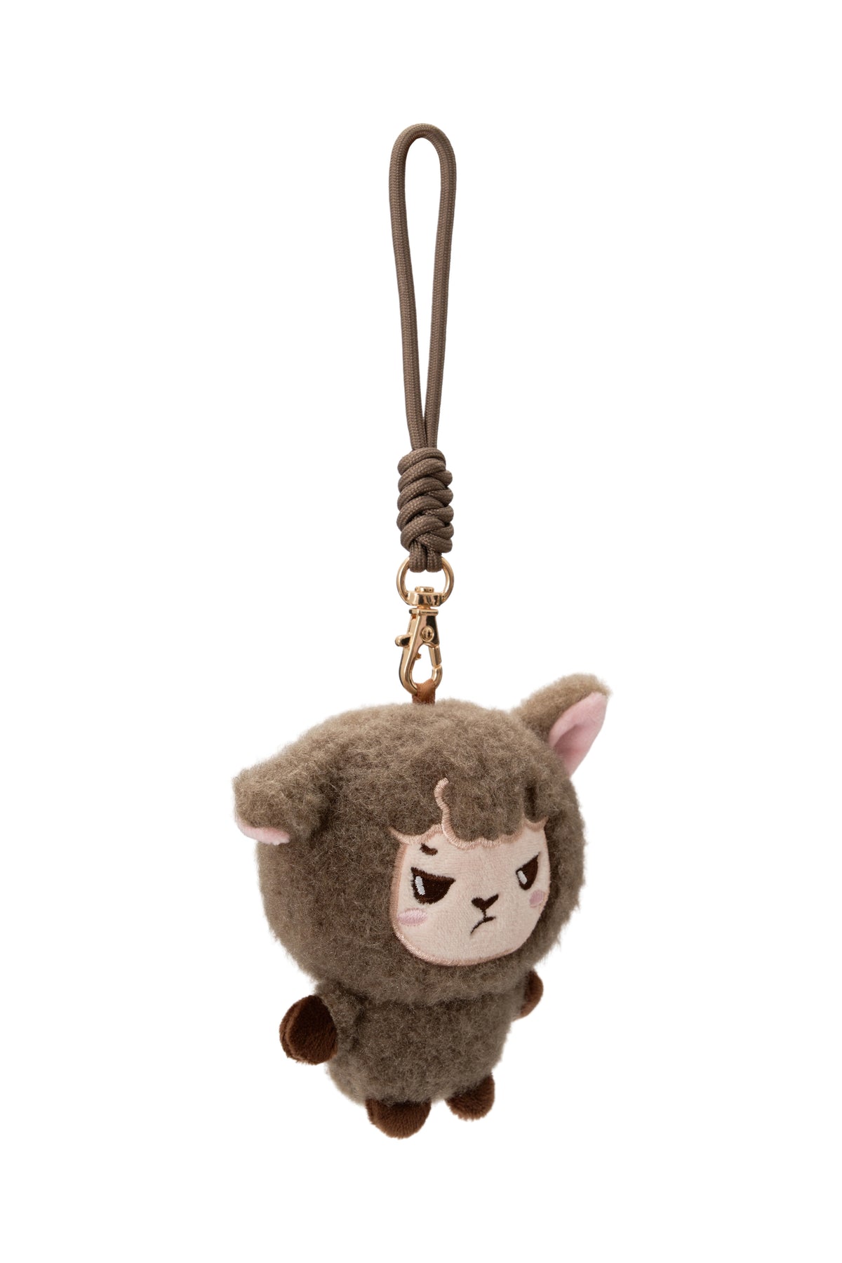 Alpakiino Emotion Cache plush pendant in Dark Brown, front view