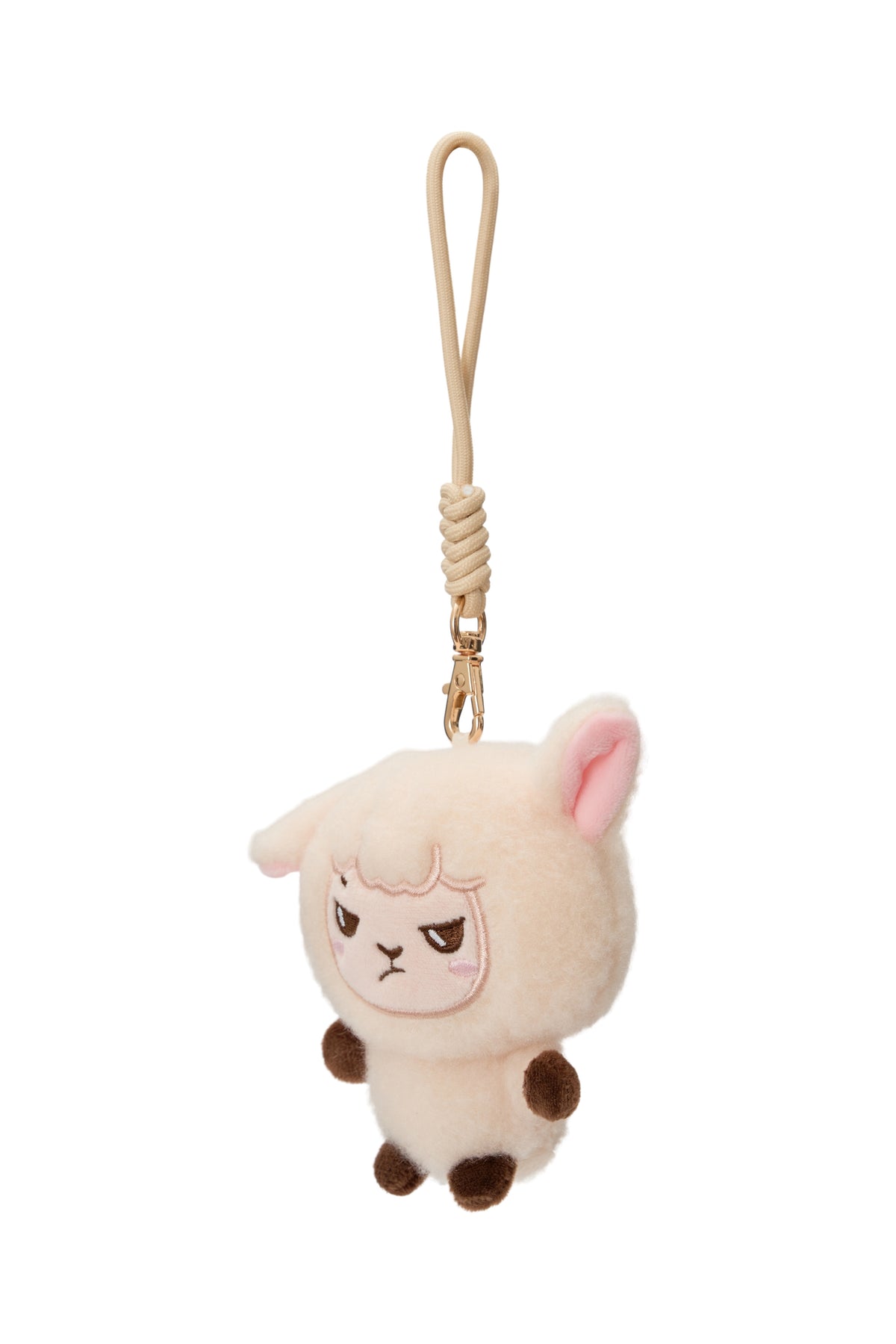 Alpakiino Emotion Cache plush pendant in Light Beige, front view