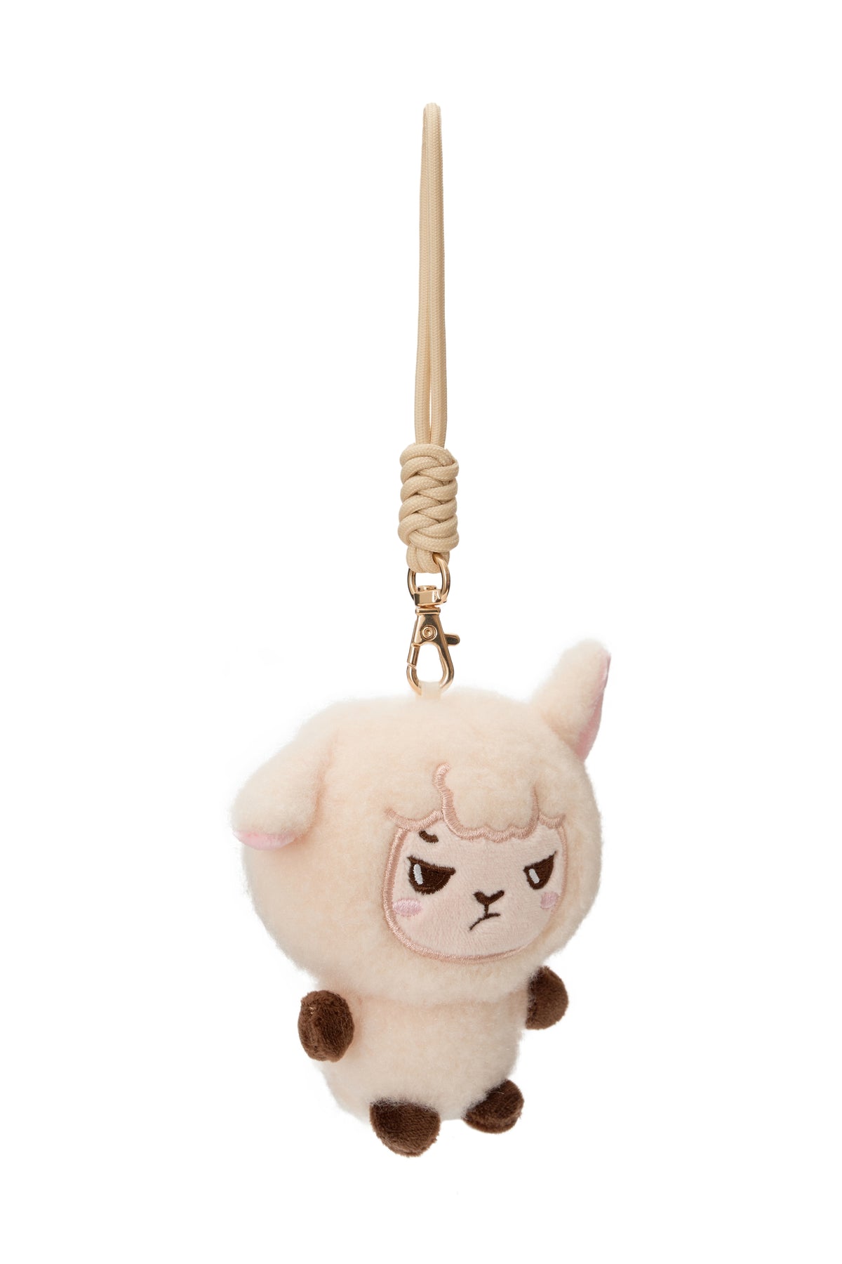 Alpakiino Emotion Cache plush pendant in Light Beige, side view