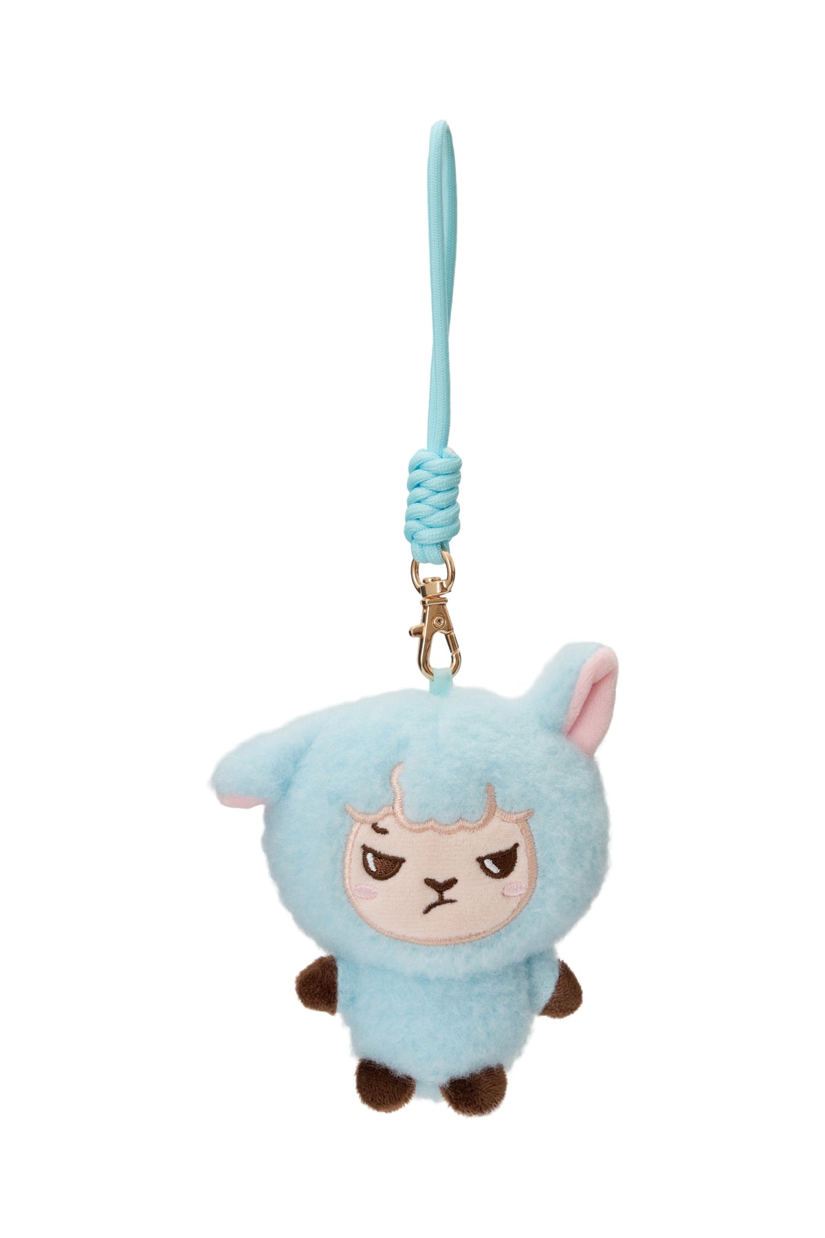 Alpakiino Emotion Cache plush pendant in Light Blue, front view