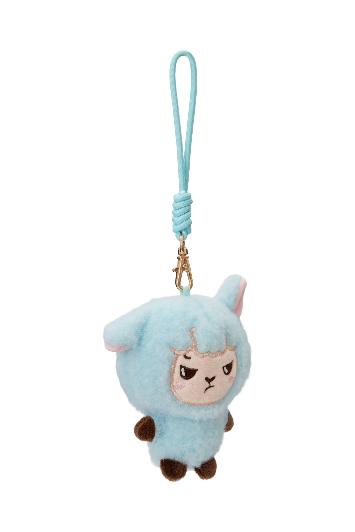 Alpakiino Emotion Cache plush pendant in Light Blue, side view