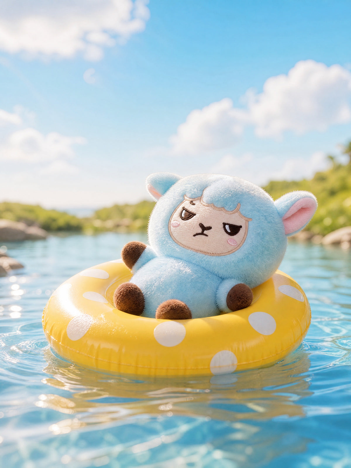 Alpakiino Emotion Cache plush pendant in Light Blue, lifestyle scene