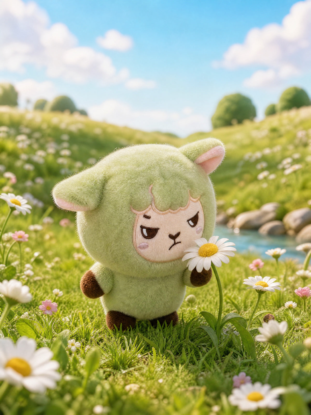 Alpakiino Emotion Cache plush pendant in Light Green, lifestyle scene